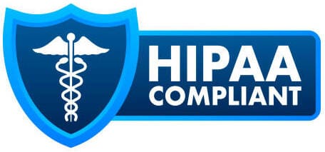 A blue shield with the words hipaa compliant written in it.